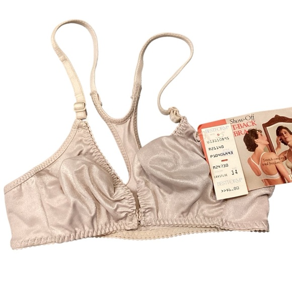 Vintage Bestform 6443 T-Back Front Close Bra 34 A/B/C Satin Beige NWT - Picture 1 of 7
